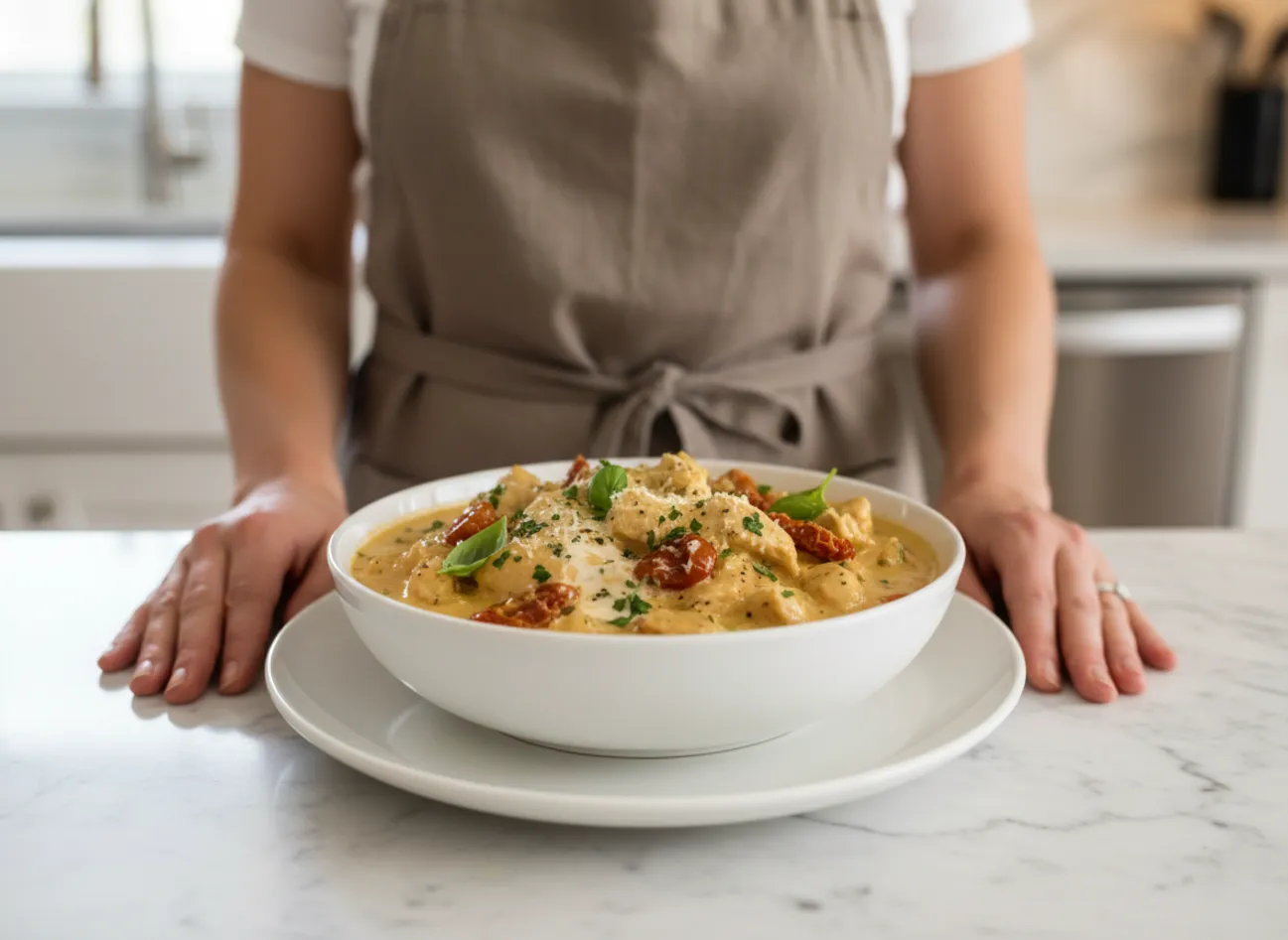 Cooking process of Easy Marry Me Chicken in a skillet