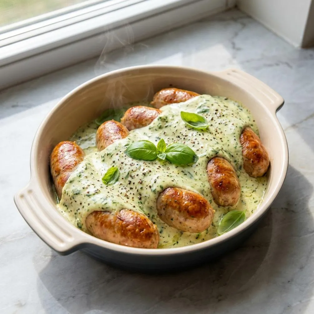 Baked Sausage With Creamy Basil Sauce