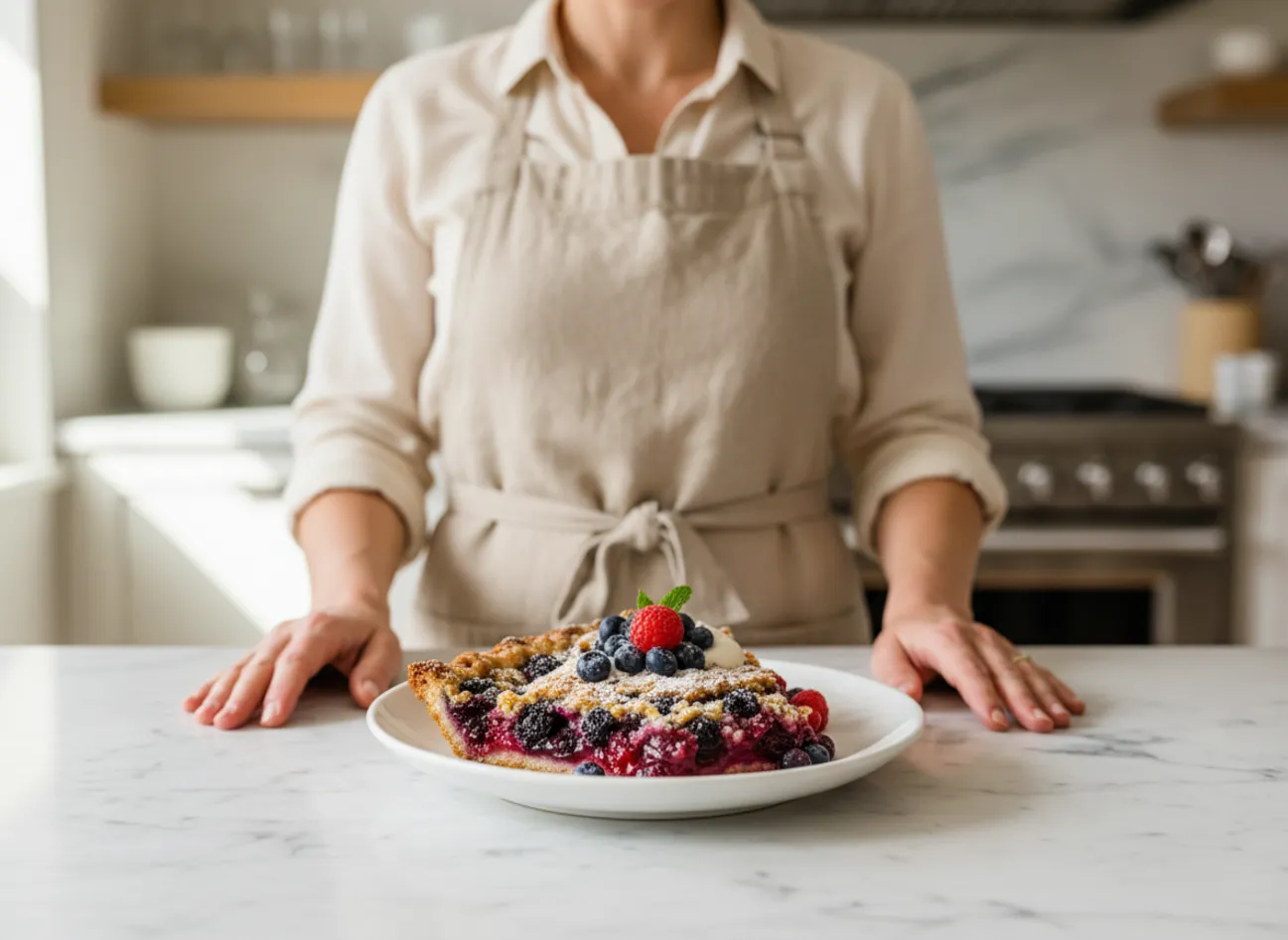 A family enjoying slices of double berry slab pie at an outdoor picnic.