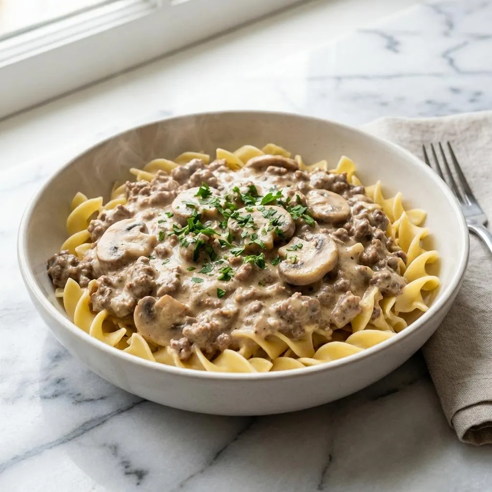 Easy 5-Step Gluten-Free Dairy-Free Ground Beef Stroganoff