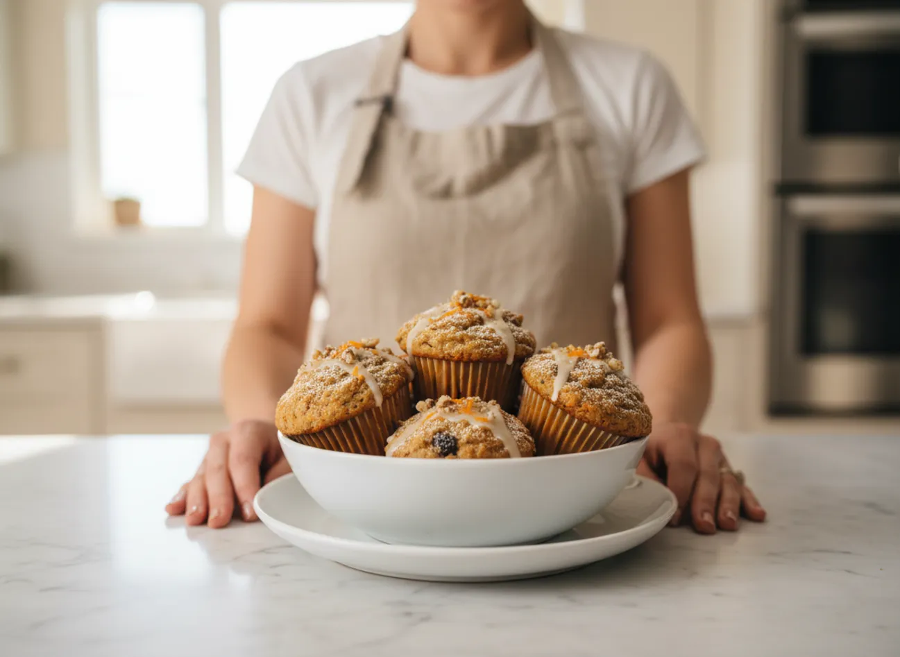 A batch of healthy carrot muffins cooling on a wire rack.
