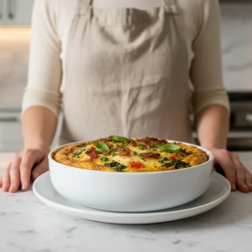 A thick-cut roasted cauliflower steak, deeply caramelized and golden-brown at the edges. A generous layer of bubbly, molten cheese covers the top, slightly browned and blistered. The steak is garnished with a sprinkle of finely chopped fresh green parsley and cracked black pepper.