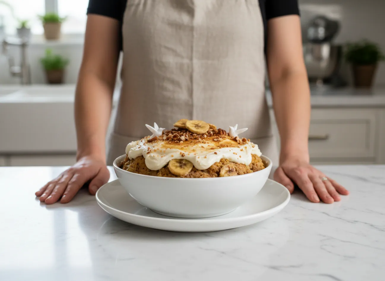 A slice of Hummingbird Cake on a plate next to the whole cake.