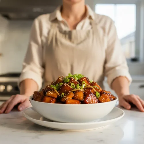 A magnificent whole roasted ham, scored in a classic diamond pattern, is lacquered with a thick, sticky, glistening golden-brown glaze. It's adorned with perfectly caramelized pineapple rings, each centered with a bright red maraschino cherry. A gentle wisp of steam rises from the succulent ham.