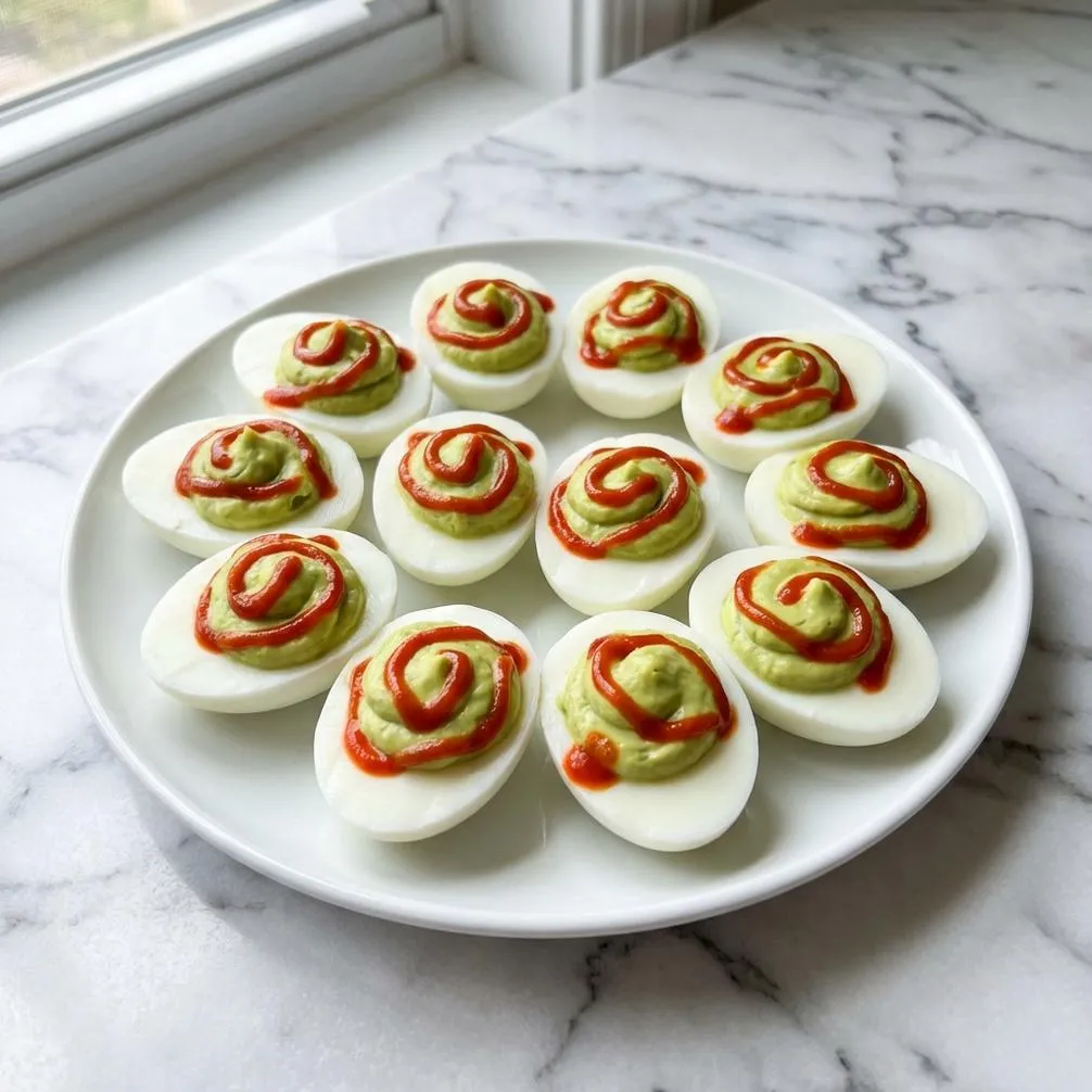 Easy 5-Step Modern Deviled Eggs with Avocado and Sriracha