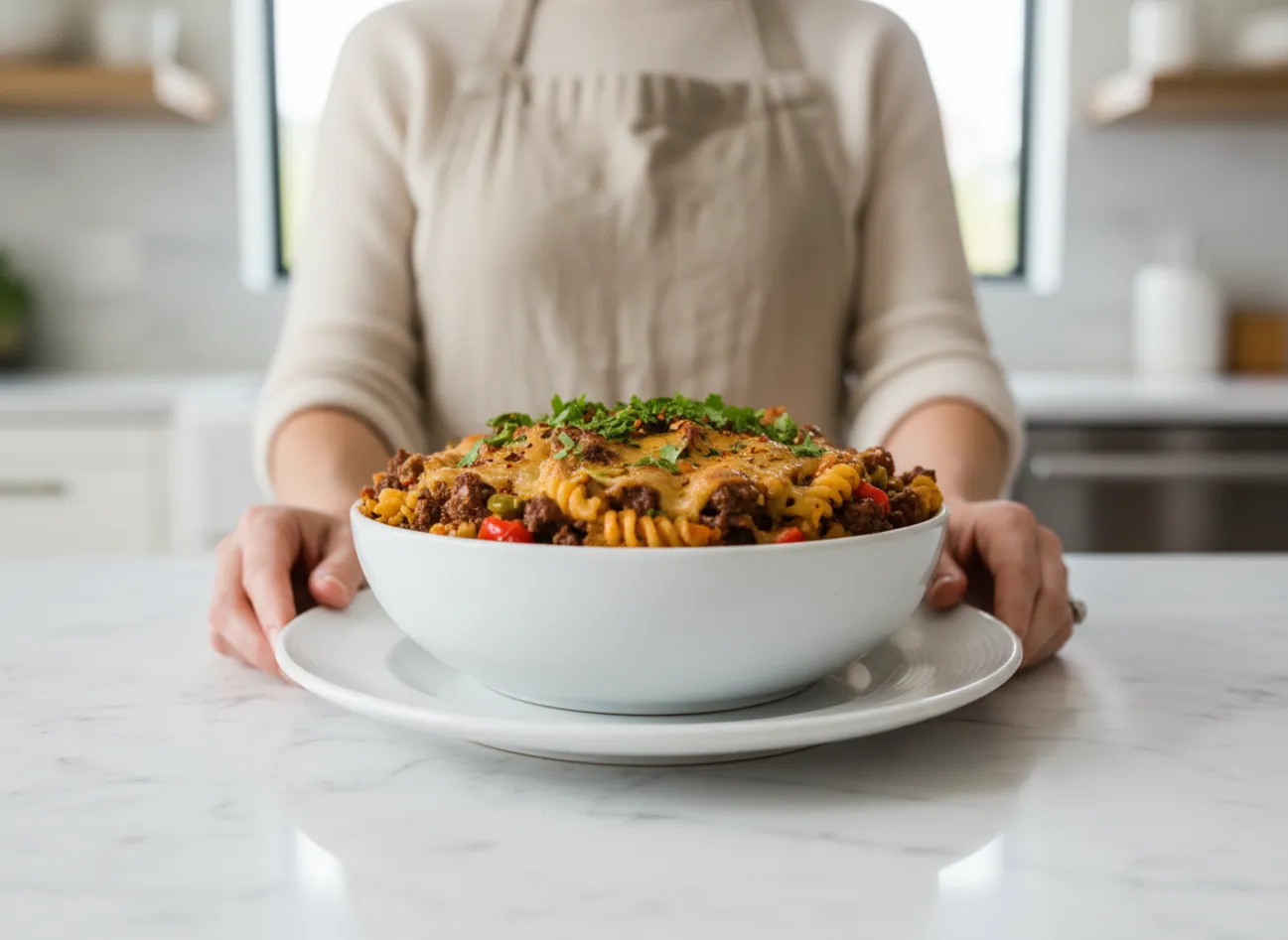 A family enjoying the Road Rage Casserole at the dinner table.