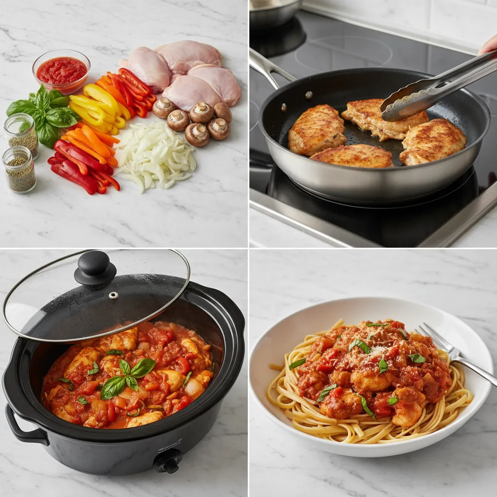 A grid showing the step-by-step process of making the dish.