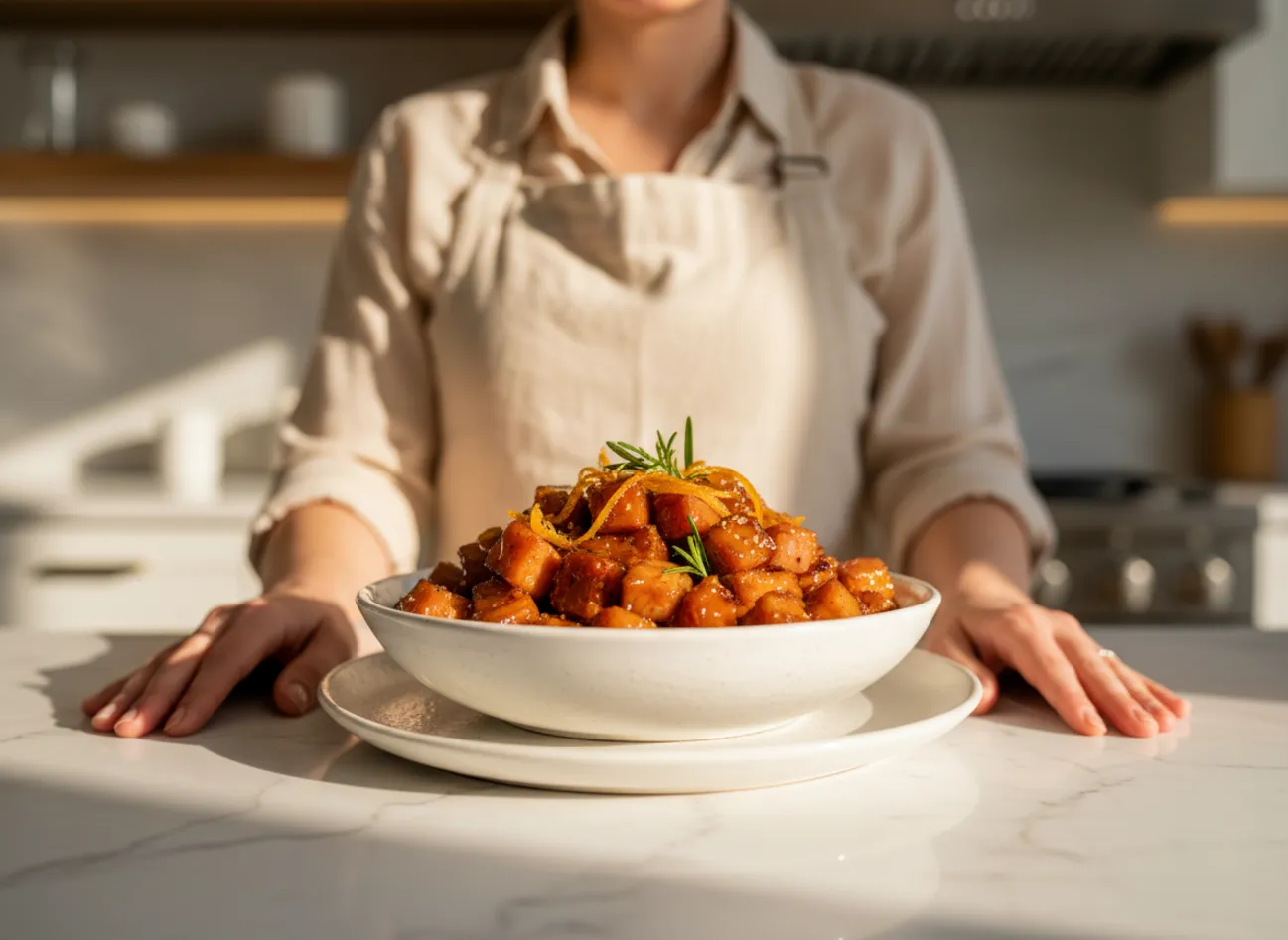 A beautiful glazed ham on a serving platter with side dishes