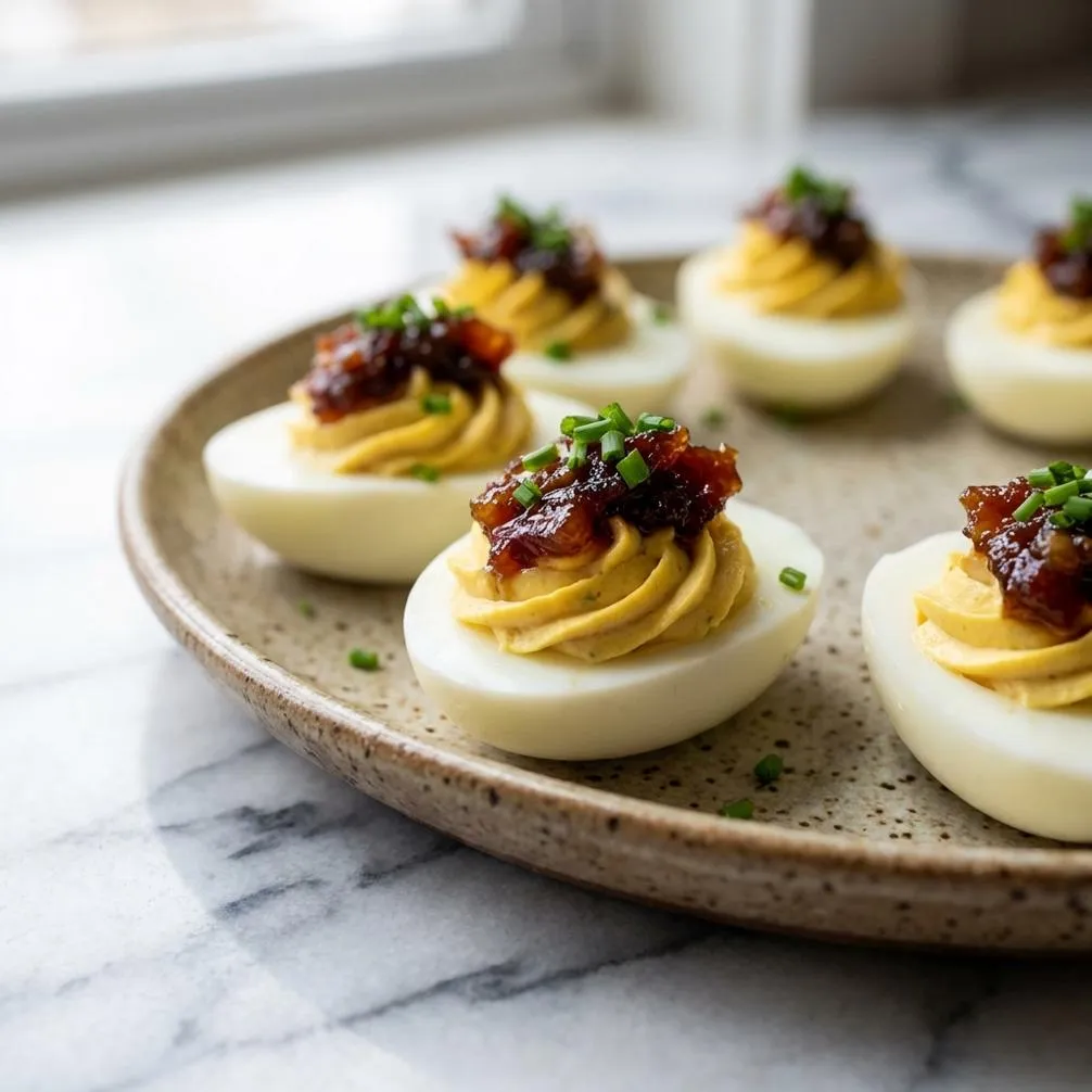 Easy Recipe for 12 Whiskey Bacon Jam Deviled Eggs