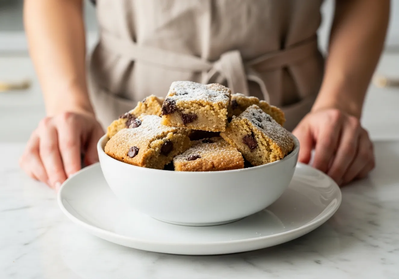 Chocolate chip cassava cookie bars on a plate