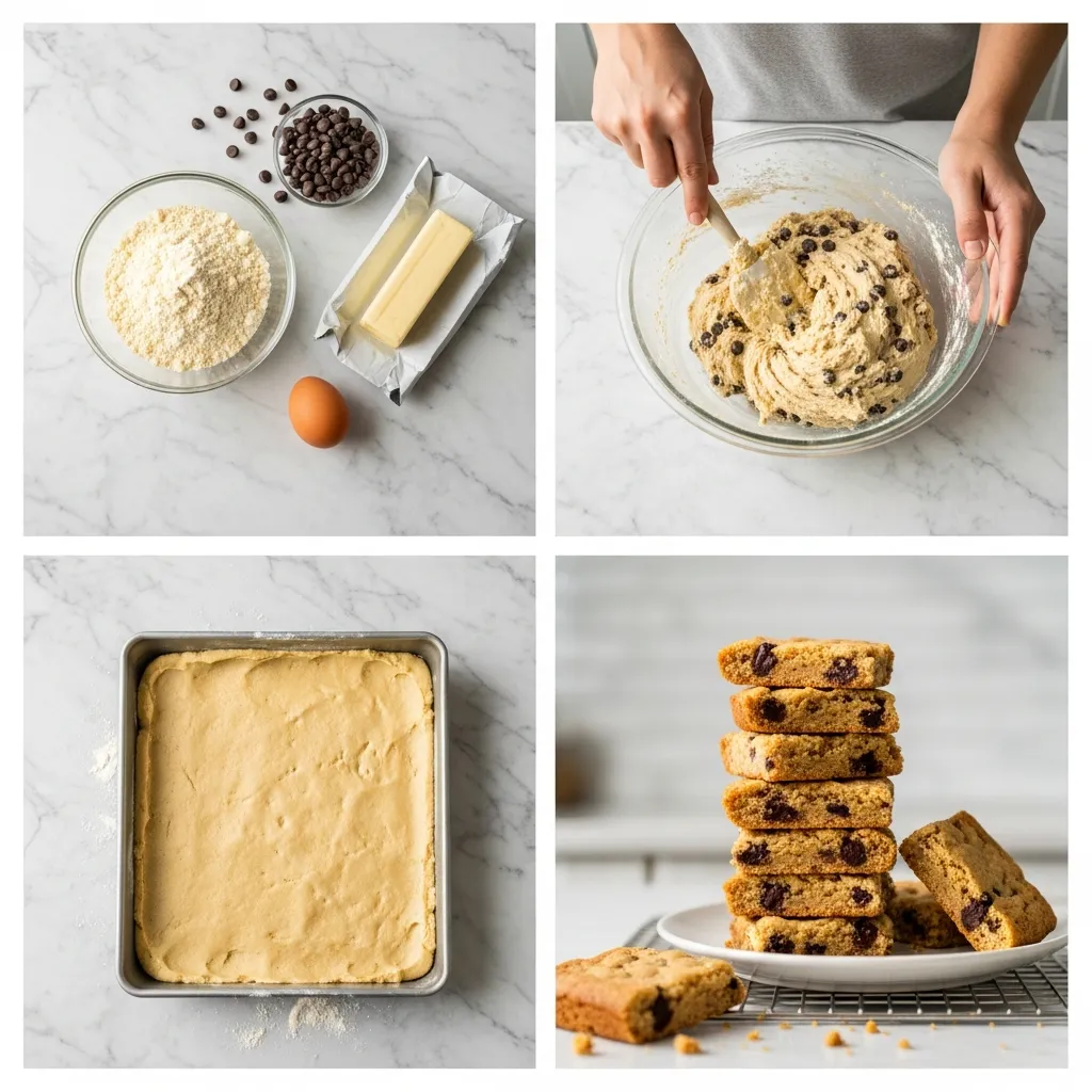 Steps to make chocolate chip cassava cookie bars in a grid