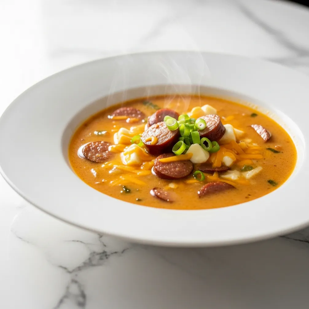 Low Carb Cheesy Smoked Sausage Soup