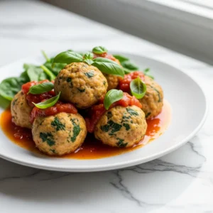 Low Carb Spinach Chicken Meatballs featured