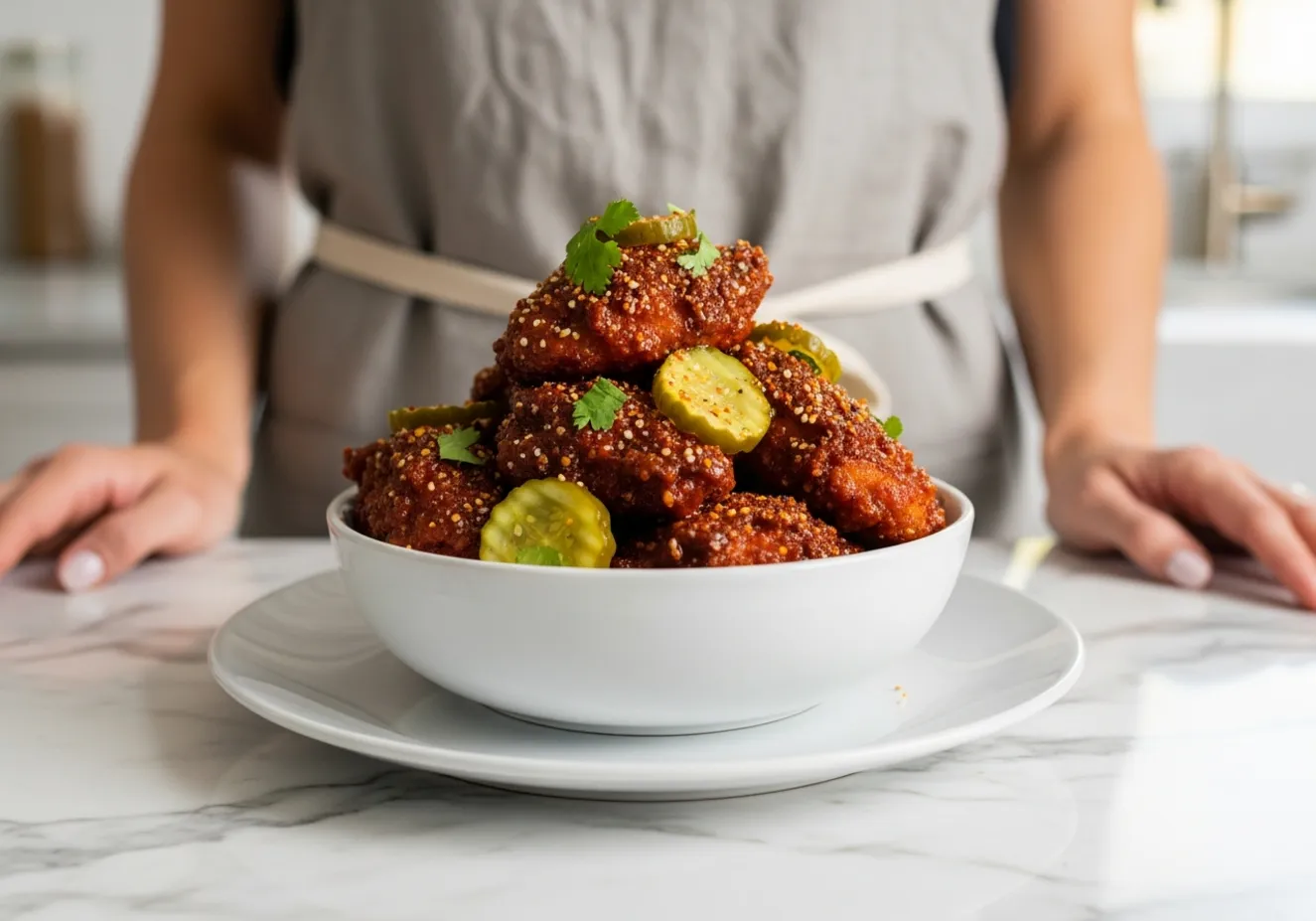 Plated Nashville Hot Chicken ready to eat