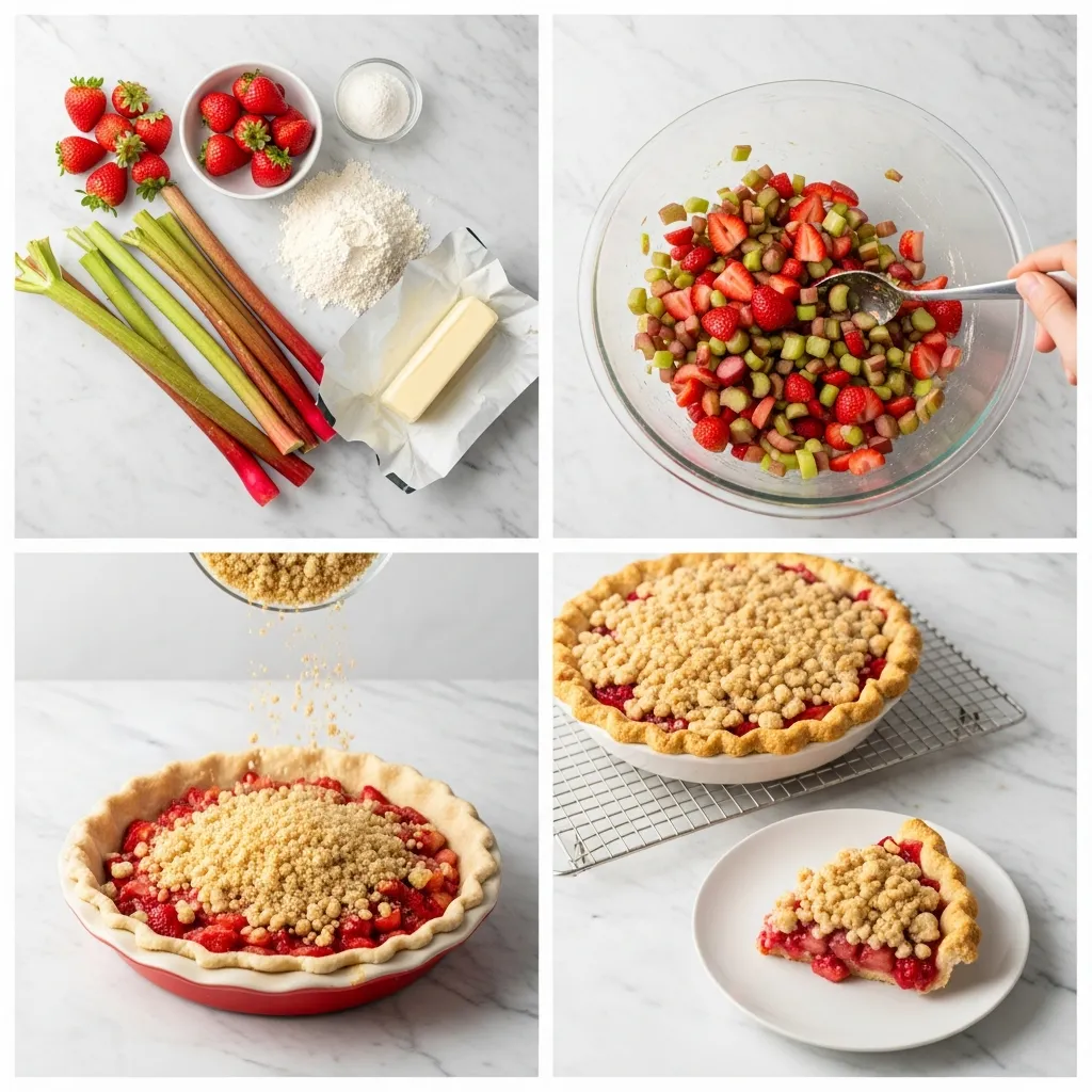 Step-by-step images showing how to make the pie and topping.